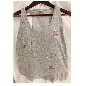 Gray tank with different colored rhinestone shapes